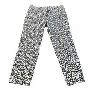 Ann Taylor LOFT Marisa Pants Womens 0 Navy White Greek Key Geometric Ankle